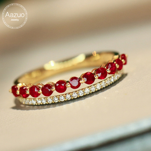 อาซูโอ 18K แหวนทองคำแท้สีเหลืองหรูหราประดับทับทิมธรรมชาติและเพชรแท้ ของขวัญสำหรับผู้หญิง สวมใส่ได้ทุกวัน สวยงามคลาสสิก เครื่องประดับ Au750 - Product Image 1