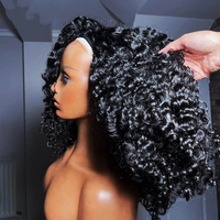 Perruque 3-en-1 mi-tête avec cheveux humains brésiliens bouclés afro crépus, sans colle, sans couture, à cordon de serrage, sans besoin de laisser de cheveux apparents, prête à porter
