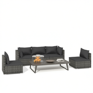 Ensemble de jardin en rotin gris anthracite 6 places, résistant aux intempéries, mobilier de salon extérieur au design contemporain - Product Image 1