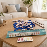 Set Mahjong Amerika Mewah Blue Mermaid 160 Ubin 4-Lapisan Akrilik Berukir Mah Jongg Kustom OEM Label Pribadi