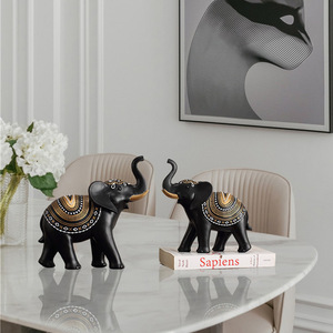 Creative Auspicious Elephant Resin Craft Ornament Rustic Style Living Room Decoration 2Pcs - Product Image 2