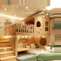 Lit superposé en bois massif pour enfants, style maison d'arbre, double taille, multifonctionnel, avec bureau surélevé sur mesure