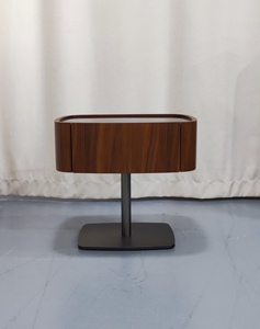 Commode de nuit en rotin sur mesure |   Armoire de lit en placage de noyer sur mesure avec deux tiroirs pour appartement, chambre à coucher, hôtel - Product Image 6