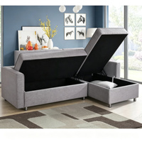 Sofá Cama Moderno en Forma de L, Color Gris Claro, con Compartimentos de Almacenamiento Dobles, Tapizado en Terciopelo, Diseño Compacto, Ideal para Apartamentos Pequeños y Espacios para Invitados, con Certificación BSCI