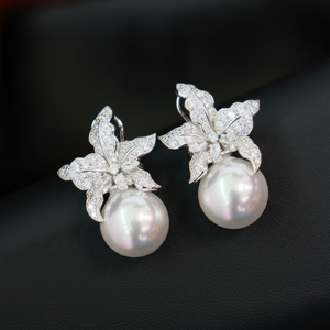 ต่างหูไข่มุกเม็ดเดี่ยวลายดอกไม้สุดอินเทรนด์ไม่ซ้ำใครเครื่องประดับแฟชั่นเซอร์โคเนียทรงลูกบาศก์เงินสเตอร์ลิง925เป็นของขวัญสำหรับผู้หญิง - Product Image 1