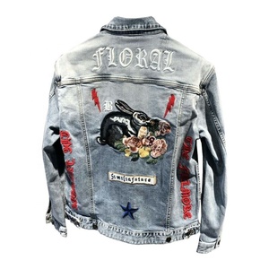 Áo khoác denim nam có logo Y2K tùy chỉnh, phối họa tiết vá, áo khoác denim đã qua xử lý, có thêu - Product Image 1