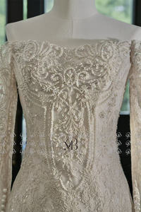 فستان زفاف من ميلي برايدل MQW02203 بتصميم غمد وأكتاف مكشوفة مع تطريز ثقيل بالخرز والدانتيل بلون ذهبي شامبانيا - Product Image 2