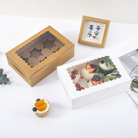 Boîte pliable en carton recyclable de qualité alimentaire pour aliments pour bébés et cupcakes, emballage avec fenêtre transparente pour 2/4/6/12 unités