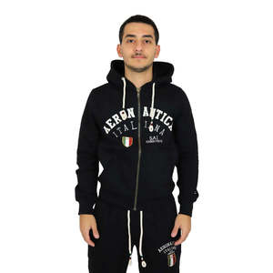 Sweat-shirt à capuche noir à fermeture éclair intégrale pour homme de l'armée de l'air italienne ARI5FP011274U - Product Image 1