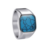 Bague Rétro en Acier Inoxydable avec Pierre Précieuse, Coupe Asscher Tendance pour Homme, Accessoires Personnalisés en Turquoise pour Couples, Meilleures Ventes