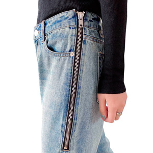 Jeans vintage bleu à fermeture éclair latérale 2025, jeans en denim <span class=keywords><strong>coupe</strong></span> droite, taille basse, <span class=keywords><strong>coupe</strong></span> <span class=keywords><strong>bootcut</strong></span>, jeans pour femmes - Product Image 1