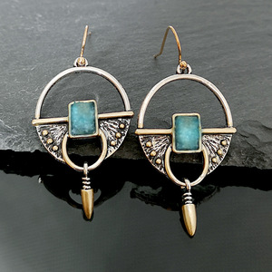 Orecchini pendenti vintage a forma di proiettile con pietra blu, gioielli creativi alla moda da donna - Product Image 5