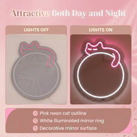 Enseigne lumineuse LED personnalisée en forme de chat, miroir néon rond pour la décoration murale de chambre ou de café