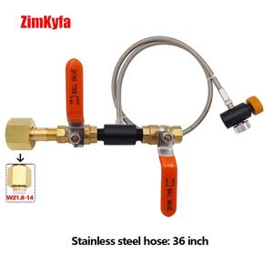 Adaptador de Cilindro de Recarga de CO2 CGA320 W21.8-14, Kit de Conector para Estación de Llenado de Bebidas Carbonatadas, Manguera de 36 Pulgadas, Válvula Doble con Manómetro - Product Image 5
