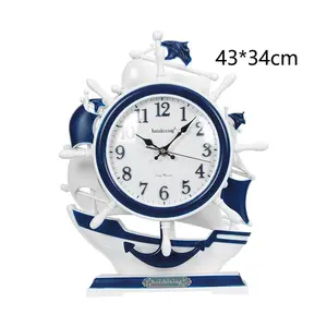 2023 No Electric Battery Sea Sailor Sailing Rudder Wooden Color Table Swing Boat Shape Mediterranean Style Anchor Clocks