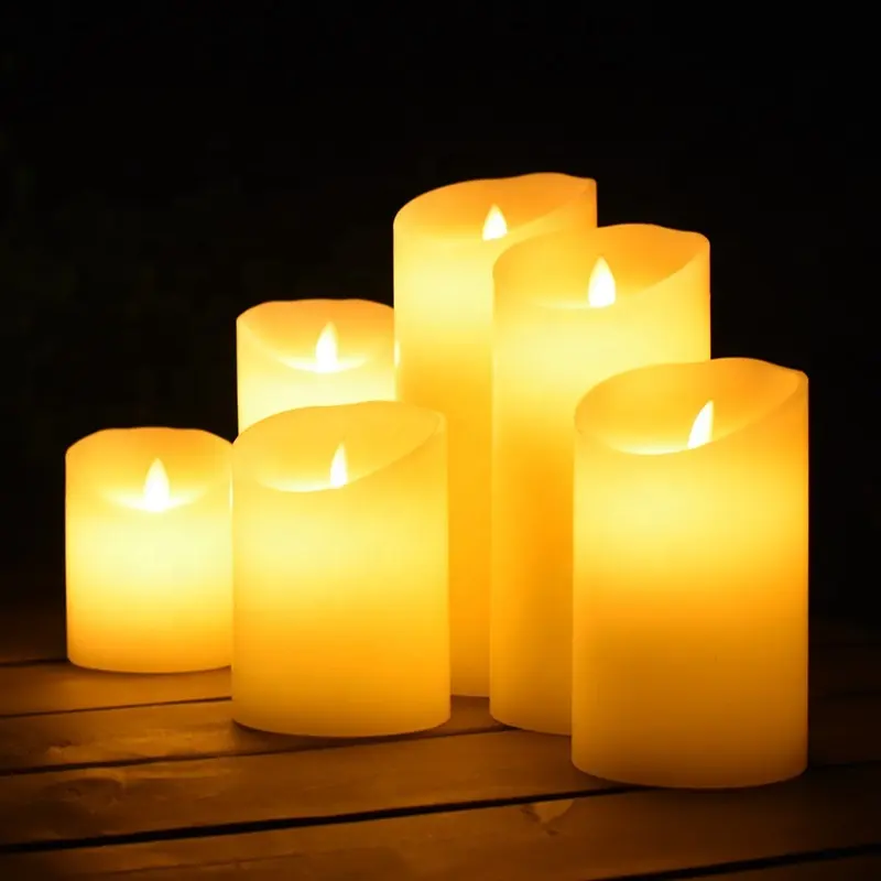 Remotal Contral Flameless Candles Battery Operated H 4" 5" 6" 7" 8" 9" Real Wax Pillar Flickering Led Candle Wholesale
