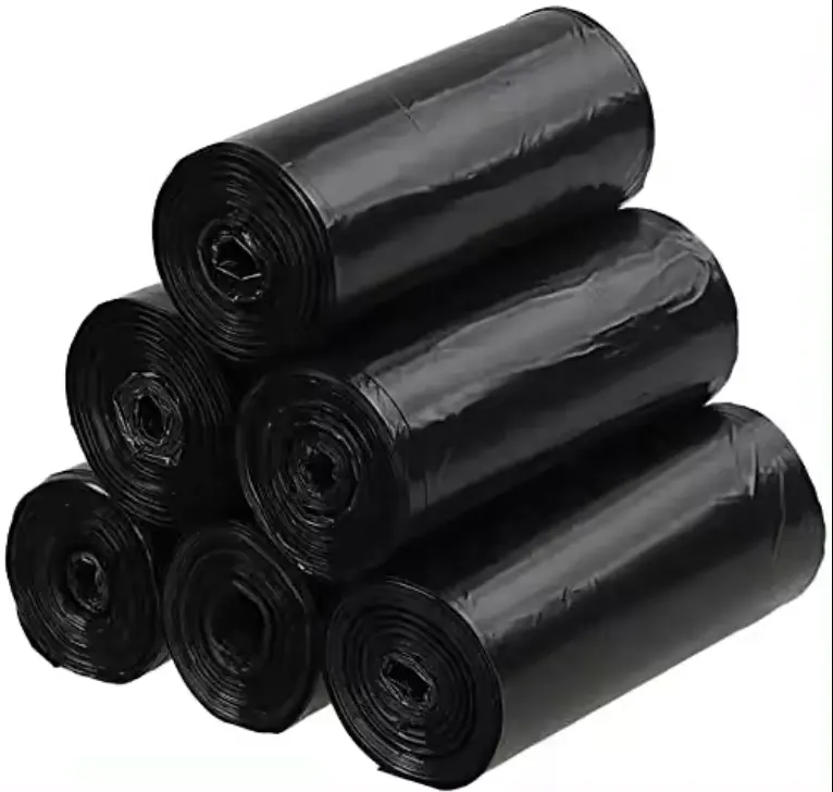 Tie Top kantong sampah hitam lipat kustom Jumbo hitam Ldpe produsen rol Biodegradable kantong sampah plastik hitam