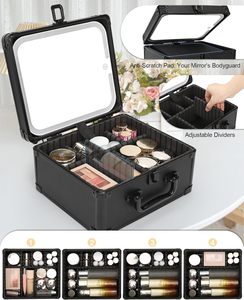 Trousse <span class=keywords><strong>de</strong></span> Maquillage en Aluminium Pliable avec 2 Plateaux, Miroir, Verrouillable, Étanche, Antichoc, Grande Capacité, Portable - Product Image 5