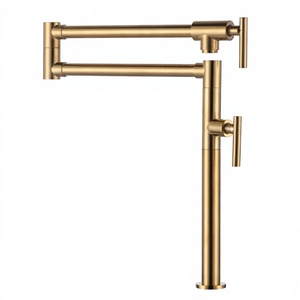 Dual Handle Single Hole Deck <b>Mounted</b> Brass Pot Filler Faucet 360 Degree Rotate Pull <b>Spray</b> Brushed Gold Finish Hotel Kitchen Use - Product Image 3