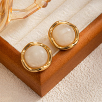 Boucles d'oreilles clous rondes en acier inoxydable avec pierres précieuses en résine multicolores pour femmes, accessoires tendance en PVD 18K, bijoux de mode pour l'oreille