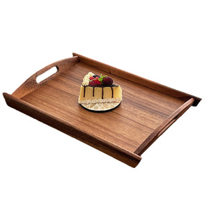 Plateau à thé en bois Tiantai Hualian rectangulaire avec poignées, style simple, pour usage domestique et commercial, design japonais. - Product Image 5