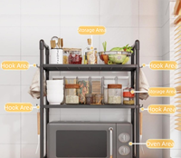 Étagère de rangement métallique monocouche pour four à micro-ondes, avec crochets de cuisine et support pour baguettes et couteaux, finition laquée, pour salon