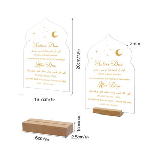 Tableau de prière Ramadan Dua Stand Suhoor Iftar avec calligraphie <span class=keywords><strong>arabe</strong></span> anglaise <span class=keywords><strong>Texte</strong></span> doré sur plaque <span class=keywords><strong>en</strong></span> forme d'arc et socle <span class=keywords><strong>en</strong></span> bois - Product Image 2