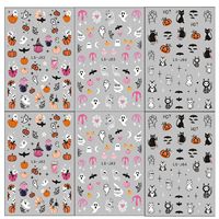 Autocollants pour ongles d'Halloween, motifs fantômes et citrouilles mignons, autocollants 3D auto-adhésifs pour ongles, motifs chauve-souris, chat, crâne, décorations pour ongles pour Halloween