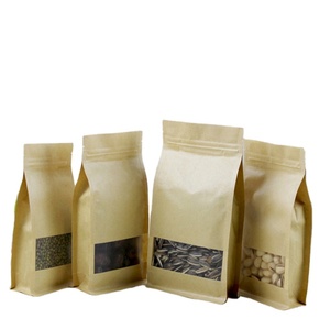 Bolsas de embalaje de pie para comida, bolsas de papel Kraft cuadradas marrones con cierre hermético impreso resellable para embalaje de ventana - Product Image 1