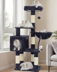 <span class=keywords><strong>Arbre</strong></span> à <span class=keywords><strong>chat</strong></span> moderne haut de gamme avec structure d'escalade et mur à gratter en feutre - Étagère à plusieurs niveaux, design avancé, emballé en carton - Product Image 1