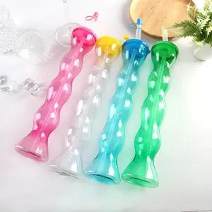 Saucers Long Neck Slushy Tea Cup Long Neck Plastic PET Drinking Party Stick Yard Cup 500ml With Straw