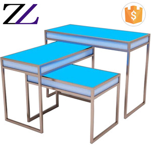 Guangzhou Kitchen Equipment Wedding Banquet Party Modern Design Stainless Steel Frame Rectangle Glass Top Led bar <strong>Buffet</strong> <strong>Tables</strong> - Product Image 3