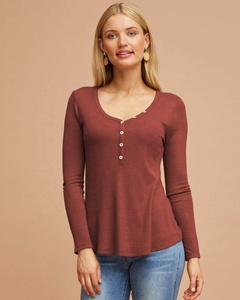 suave rayón costilla cuello V manga larga de enfermería para <span class=keywords><strong>maternidad</strong></span> lactancia materna Henley superior para posparto madre - Product Image 4