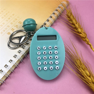 Oval Macaron Colored Calculator Mini Portable Keychain With Bell For Bag Or Computer - Product Image 2