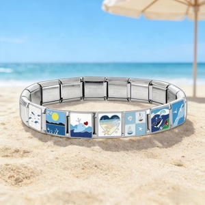 Nueva Pulsera de Moda Azul con Dijes Italianos, Serie Océano, Patrones de Gatos de Dibujos Animados, Dijes Modulares de Acero Inoxidable con Baño de Platino, Regalo - Product Image 3
