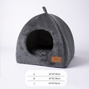 Lit pour chat triangulaire taille moyenne en fausse fourrure, maisonnette douce et fermée pour animaux de compagnie, pour un sommeil profond, lit pour chien, fournitures pour animaux de compagnie - Product Image 5
