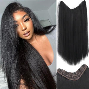 Extensions de cheveux longs et raides de marques nationales, 45cm 60cm 70cm, densité 200%, noires, extensions à clipser en une seule pièce - Product Image 5