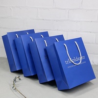 Emballage au détail imprimé de logo sac en papier personnalisé bleu avec logo d'estampage à chaud argenté