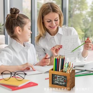 Portalápices de madera maciza, caja de almacenamiento cuadrada de Color Natural para escritorio, organizador de papelería para profesores, oficina y escuela - Product Image 1
