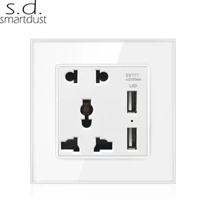 Universal 5 Pin Outlet Plug Glass Panel Elektrische Multi Socket Stopcontact Met Usb