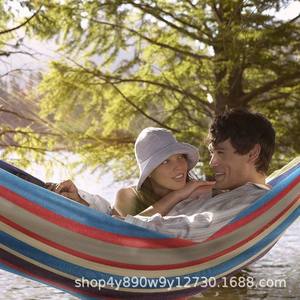 Hamac double brésilien Woqi, capacité 204 lb, rayures multicolores, portable, intérieur/extérieur, en tissu de coton - Product Image 2