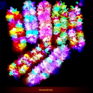Colliers lumineux hawaïens LED, collier de fleurs lumineux, Luau, arc-en-ciel, <span class=keywords><strong>tropical</strong></span>, plage hawaïenne, fête, décorations de carnaval - Product Image 1