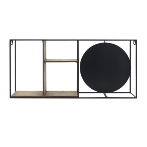 Estante rectangular de pared con espejo redondo, organizador de almacenamiento de madera para entrada, baño o sala de estar - Product Image 4