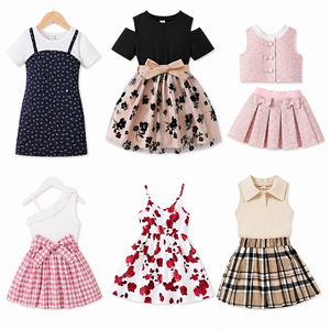 Conjunto de vestido floral para niños, traje de verano sin mangas de dos piezas, falda con estampado a cuadros en rosa, negro y blanco, ropa superior para niños - Product Image 1