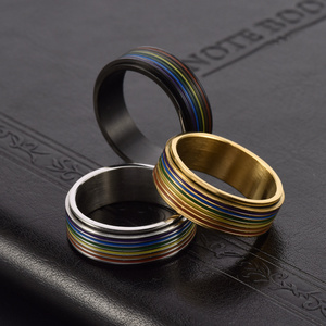 Vente chaude Mens En Acier Inoxydable Spinner Anneaux 8mm Rainbow Pride Anneaux Personnalisé Rotatif LGBTQ Lesbienne Gay Couple Anneaux - Product Image 6