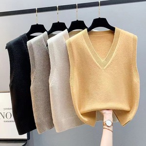 Gilet en tricot pour femme, couleur unie, coupe ample, col en V, sans manches, pull pour l'automne et l'hiver, à porter en extérieur - Product Image 2