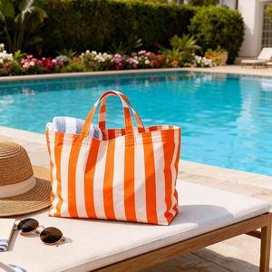 Hot Selling Vertical Stripe <b>Large</b> Capacity Beach Tote <b>Bag</b> Lightweight <b>Canvas</b> Shoulder <b>Bag</b> for Shopping - Product Image 5