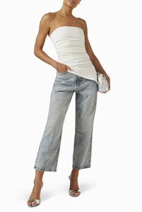 Jean en denim délavé bleu clair pour femme, coupe décontractée à jambe large, orné de strass et de sequins <span class=keywords><strong>argent</strong></span>és, lavable, avec rivets – Grande Vente - Product Image 2