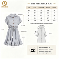 Robe Courte Femme à Rayures Verticales, Col Mini Pointu, Taille à Cordon, Volants à Pompons et Ourlet à Volants, Manches Courtes, Marque Privée