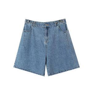 Shorts de Mezclilla de Cintura Alta y Pierna Recta Runqi N8686 para Mujer, Tallas Grandes, Algodón Azul y Negro, Grosor Medio, Microelasticidad - Product Image 5